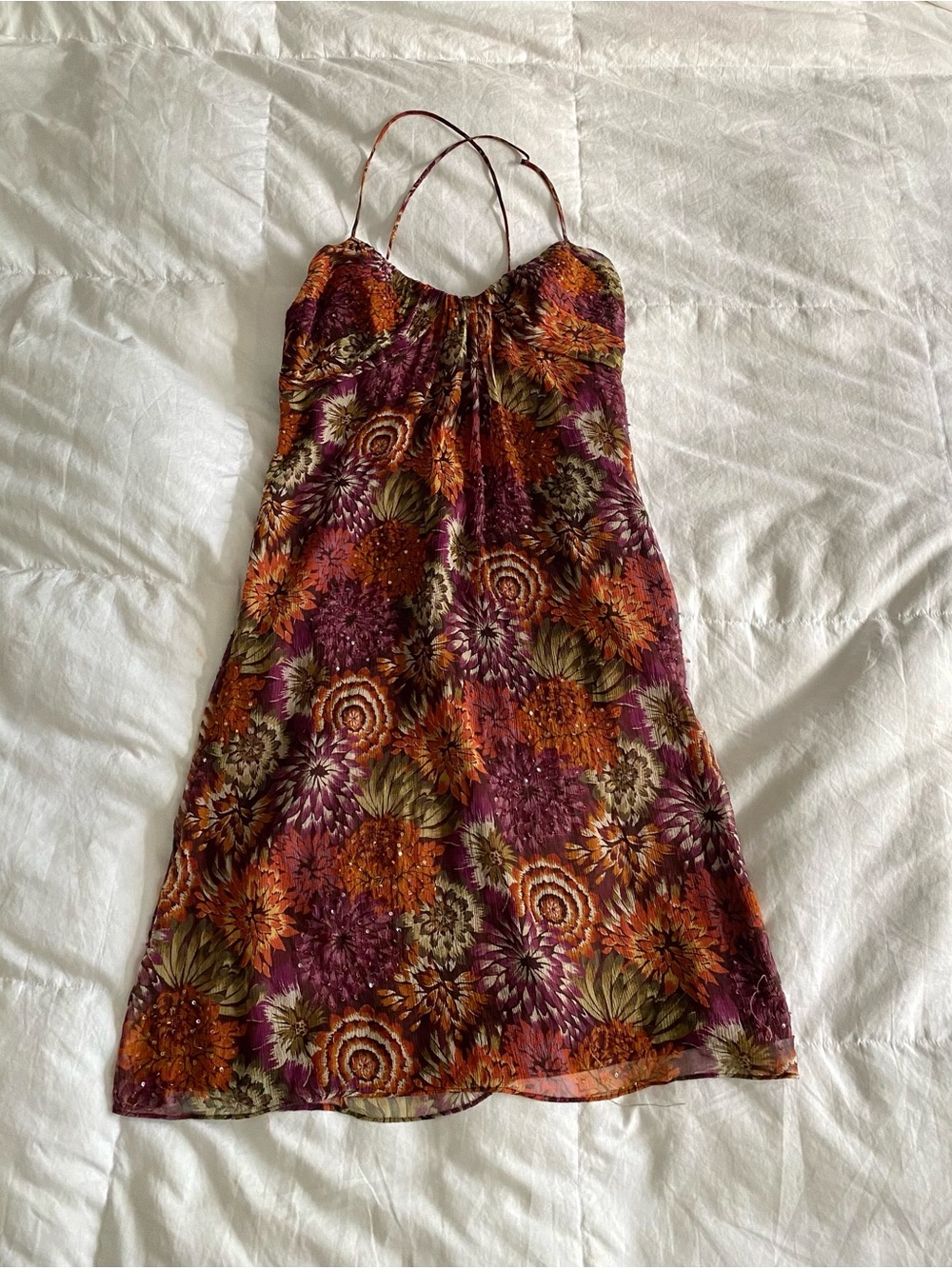 Y2K/Vintage Laundry by Shelli Segal Dark Fall Floral Beaded Silk Dress Size 12